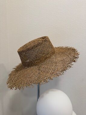 Lack Of Color “Sunnydip” Frayed Edge Straw Sun Hat in Natural Brown